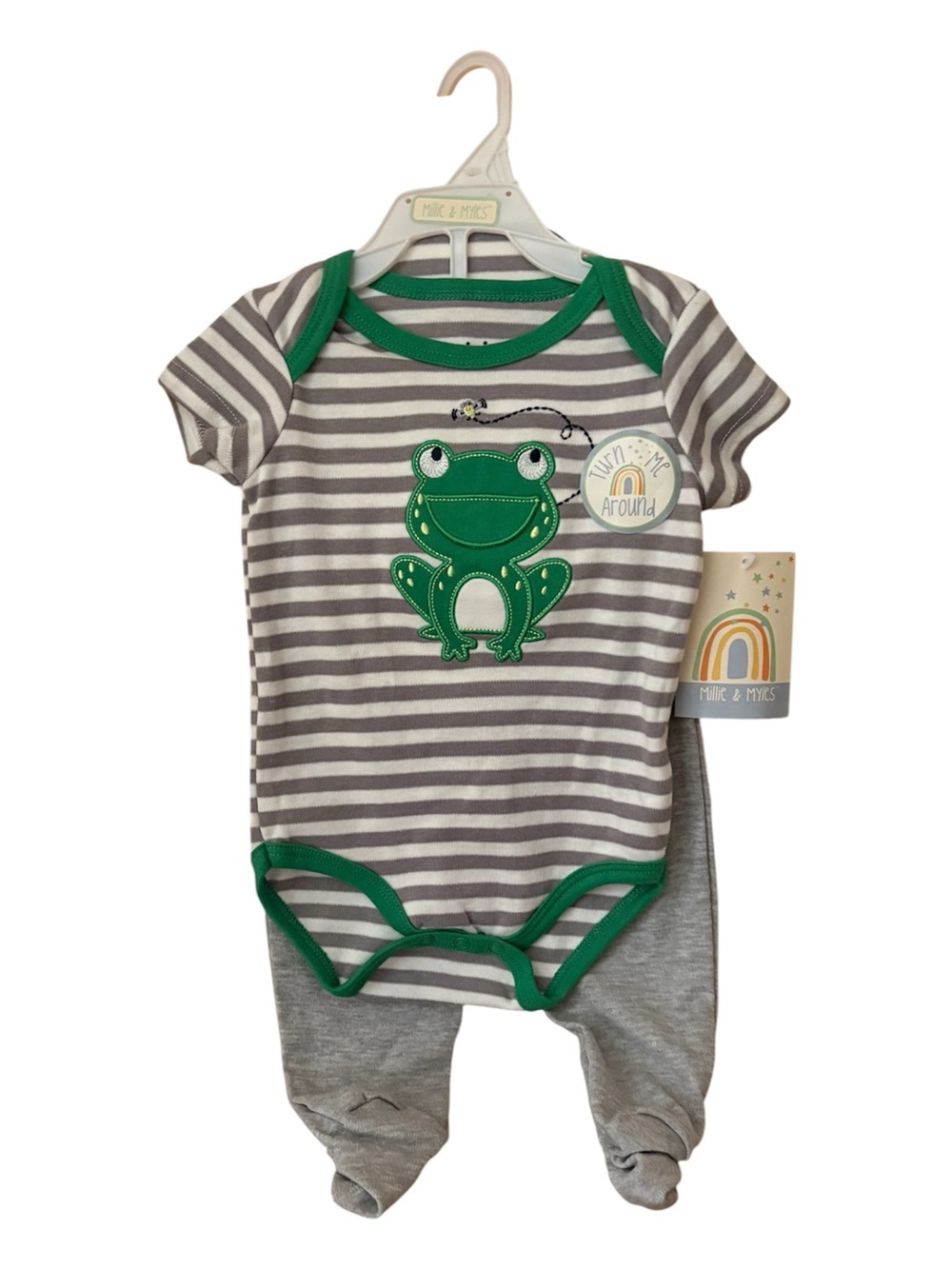 NWT Millie & Myles Cotton Poly Blend Baby Bodysuit Set Green Gray Size 6-9 mo